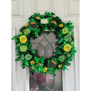 Rainbow Horseshoe Leprechaun Gold Coin Shamrock Happy Saint Patrick’s Day Wreath